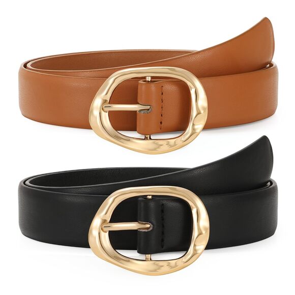 Τrіwоrks Accessories - 2 Pack Leather Belts For Women Fashion Waist Belt With Liquid Shapes Women😏